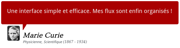 Fausse capture écran d'une citation fictive de Marie Curie concernant RSS Fusion